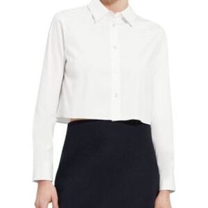 Theory Crop Classic Shirt Long Sleeve White Luxe Small NWT